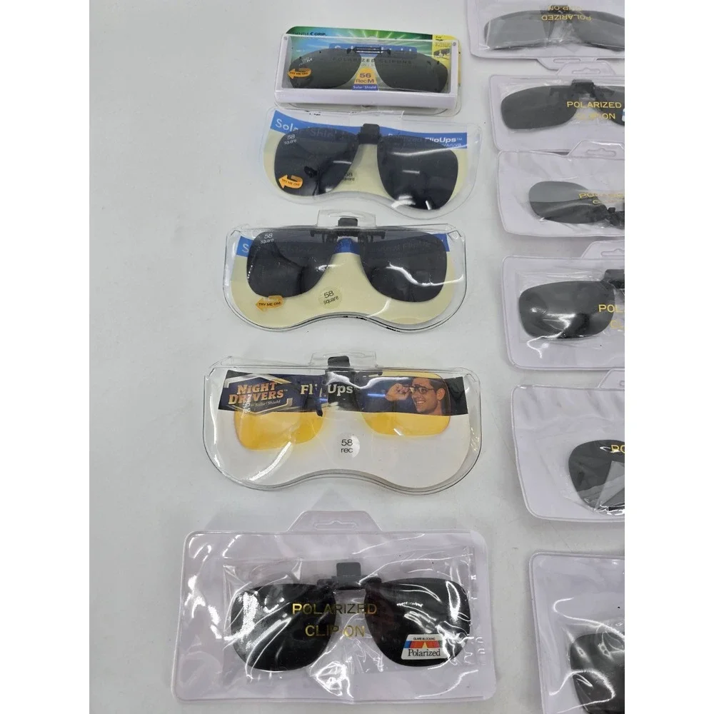 12 Lot Of VTG New Clip‎ On Sunglasses - Solar Shield- Polarized - Japan